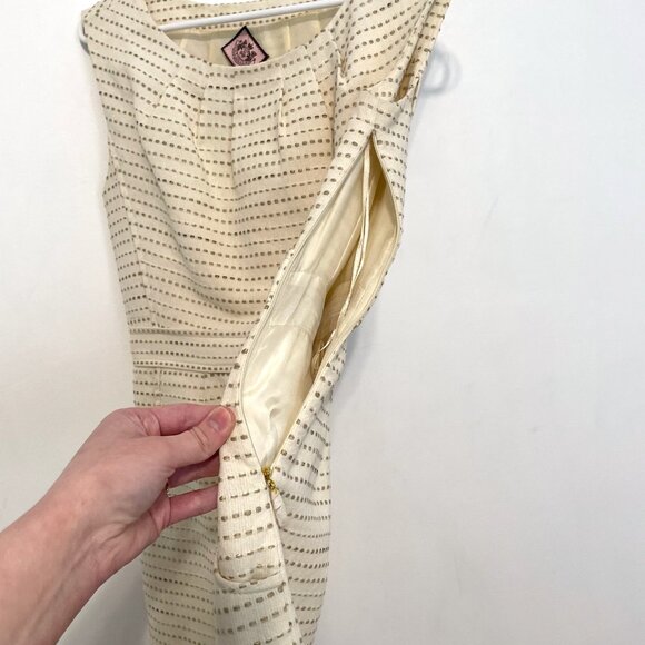 JUICY COUTURE Dash Dress Cream Ivory w/ Beige Nude Gold Embroidered Sheath Dress - Picture 9 of 16